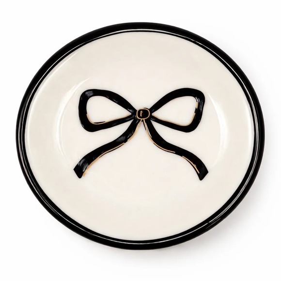 Other - Black Bow Ceramic Trinket Dish Jewelry‎ Ring Tray White Gold